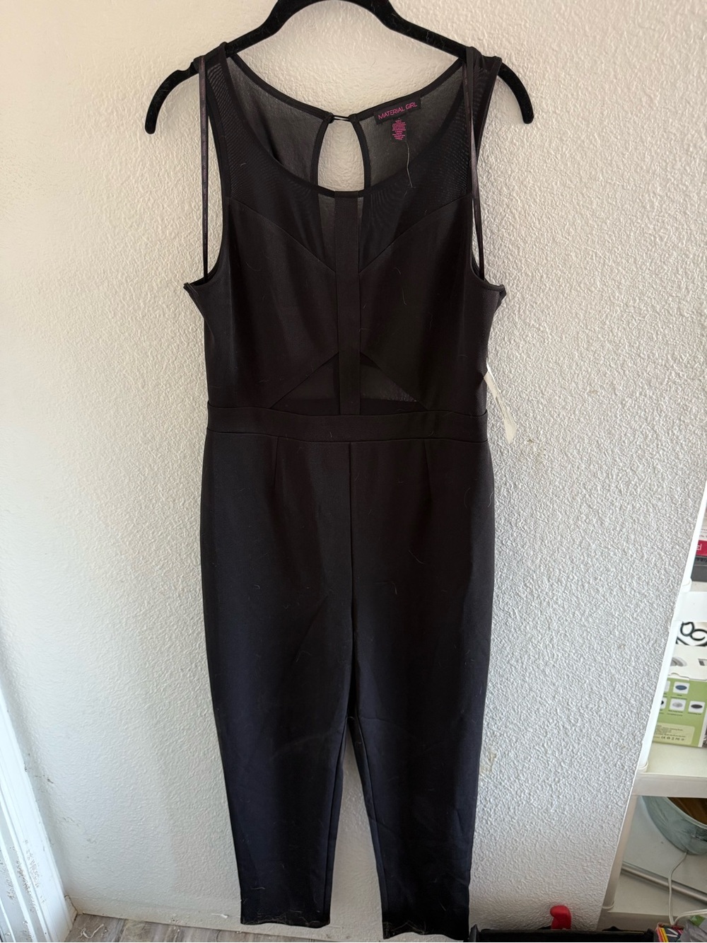 Material Girl Black Sleeveless Jumpsuit with Mesh Trim